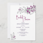 ブライダルシャワーミニマリストパープル葉ズベリー 招待状 (正面)