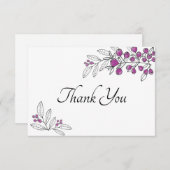 ブライダルシャワーミニマルパープルベリー葉ズ サンキューカード (正面/裏面)