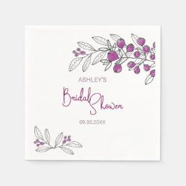 ブライダルシャワーミニマルパープルベリー葉ズ スタンダードカクテルナプキン