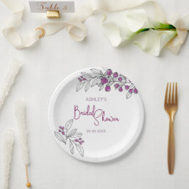 ブライダルシャワーミニマルパープルベリー葉ズ ペーパープレート