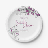 ブライダルシャワーミニマルパープルベリー葉ズ ペーパープレート (正面)
