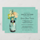 ブライダルシャワーメイスンジャーとワイルドフラワー 招待状 (正面/裏面)