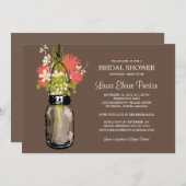 ブライダルシャワーメイスンジャーとワイルドフラワー 招待状 (正面/裏面)
