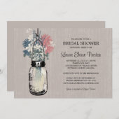 ブライダルシャワーメイスンジャーとワイルドフラワー 招待状 (正面/裏面)
