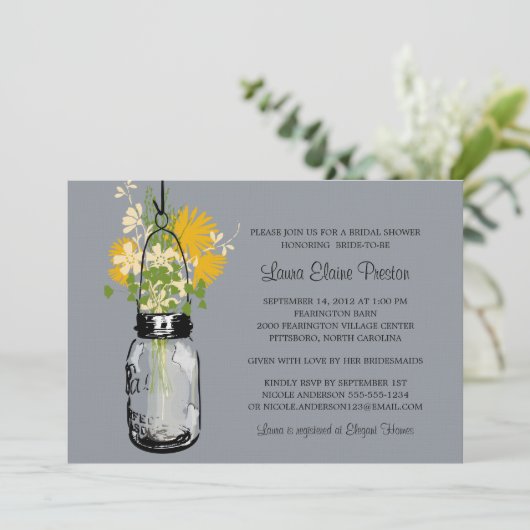 ブライダルシャワーメイスンジャーとワイルドフラワー 招待状 (スタンド正面)