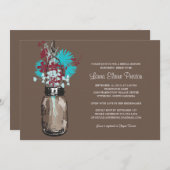 ブライダルシャワーメイスンジャーとワイルドフラワー 招待状 (正面/裏面)