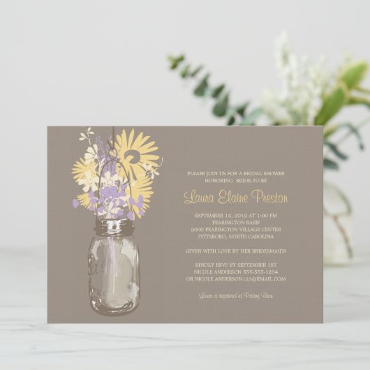 ブライダルシャワーメイスンジャーとワイルドフラワー 招待状 (スタンド正面)