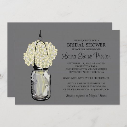 ブライダルシャワーメイソンジャールアジサイ 招待状 (正面/裏面)