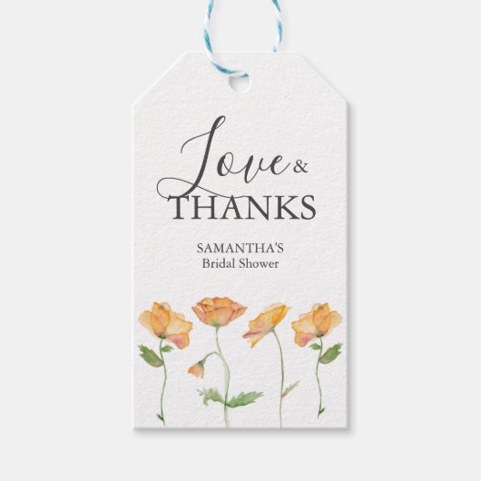 ブライダルシャワーメッセージカード水彩オレンジフラワー ギフトタグ (正面)