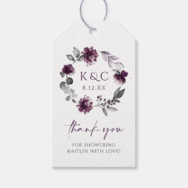 ブライダルシャワーメッセージカード – プラムパープルフローラ ギフトタグ