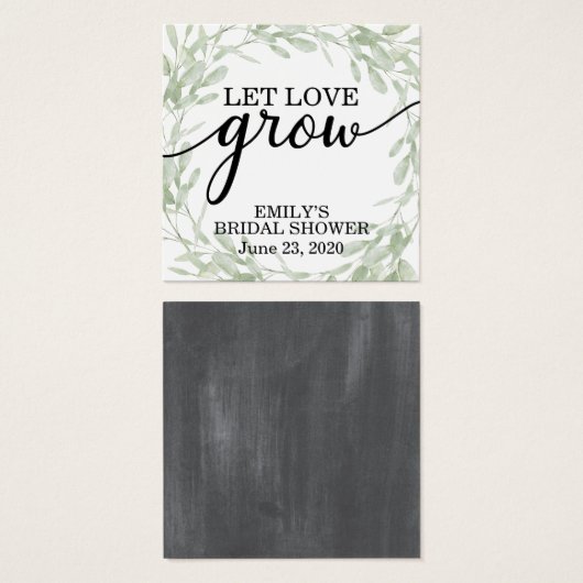 ブライダルシャワーメッセージカード、植物ラベルレットラブグロウ (正面&裏面)