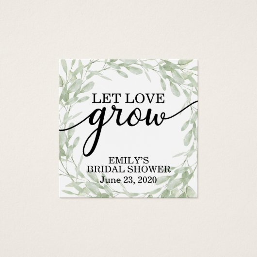 ブライダルシャワーメッセージカード、植物ラベルレットラブグロウ (正面)