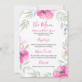 ブライダルシャワーメニューホットピンクフローラ水彩 招待状 (正面)