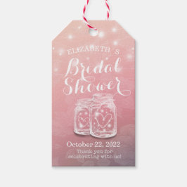 ブライダルシャワーメーソンジャースストリングライツピンクの花 ギフトタグ
