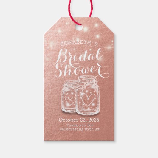 ブライダルシャワーメーソンジャースストリングライトバラ金ゴールド ギフトタグ (正面)