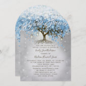 ブライダルシャワーメーソンジャールブルーハートリーフツリー 招待状 (正面/裏面)