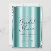 ブライダルシャワーモダンシルバーアクア紙吹雪コーナー 招待状 (正面)