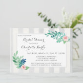 ブライダルシャワーモダンストライプフローラと水彩 招待状 (スタンド正面)