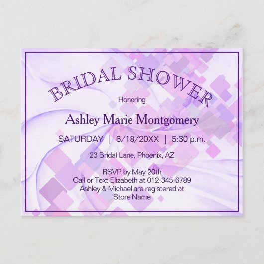 ブライダルシャワーモダンパステルパープルバイオレットテンプレート ポストカード (正面)