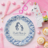ブライダルシャワーモダンビーチシーホースインディゴシボリ ペーパープレート (パーティー)