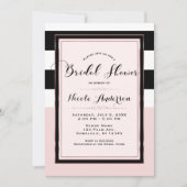 ブライダルシャワーモダンピンクブラック&ホワイトストライプズ 招待状 (正面)