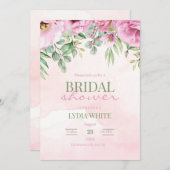 ブライダルシャワーモダンフローラピンクブライダルシャワー 招待状 (正面/裏面)