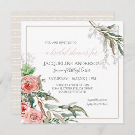 ブライダルシャワーモダンフローラBOHO矢印の水色 招待状