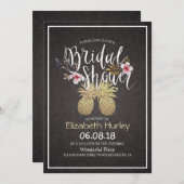 ブライダルシャワーモダンブラック&金ゴールドパイナップルカップル 招待状 (正面/裏面)