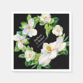 ブライダルシャワーモダンマグノリアフラワーズリースアート スタンダードカクテルナプキン (正面)