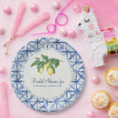 ブライダルシャワーモダンレモン&リーフインディゴシボリ ペーパープレート (パーティー)