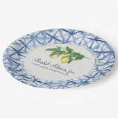 ブライダルシャワーモダンレモン&リーフインディゴシボリ ペーパープレート (アングル)