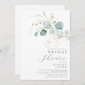 ブライダルシャワーモダン植物性ユーカリプトゥスボホ 招待状 (正面/裏面)