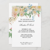 ブライダルシャワーモダン水彩バラ金ゴールドフローラ 招待状 (正面/裏面)