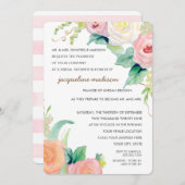 ブライダルシャワーモダン水彩フローラバラ 招待状 (正面/裏面)