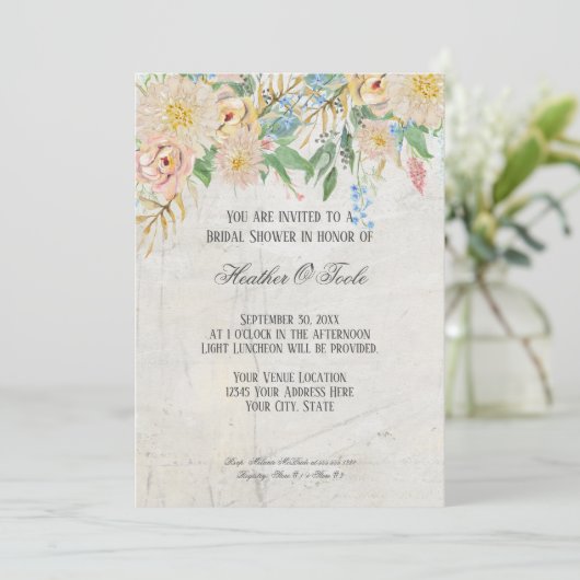 ブライダルシャワーモダン水彩BOHOフローラ大理石 招待状 (スタンド正面)