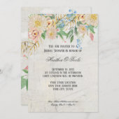 ブライダルシャワーモダン水彩BOHOフローラ大理石 招待状 (正面/裏面)