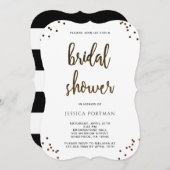 ブライダルシャワーモダン白黒のストライプ 招待状 (正面/裏面)
