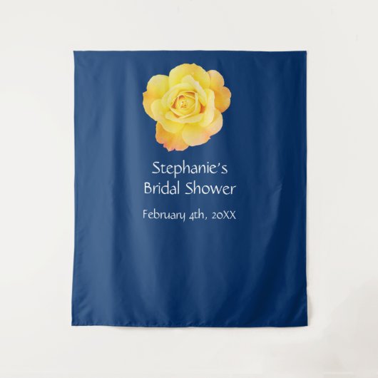 ブライダルシャワーモノグラム名イエローローズネイビーブルー タペストリー (正面)