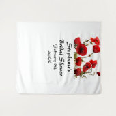 ブライダルシャワーモノグラム名ポピーフラワーレッドホワイト タペストリー (正面(横))