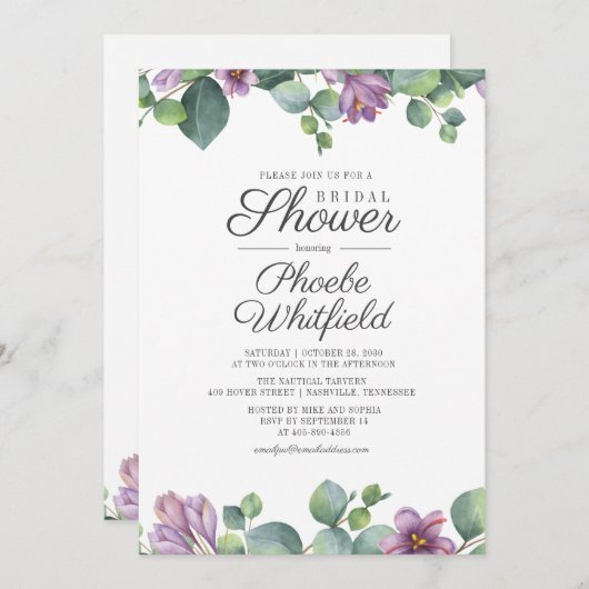 ブライダルシャワーユーカリプスグリーンリーフローラ 招待状 (正面/裏面)