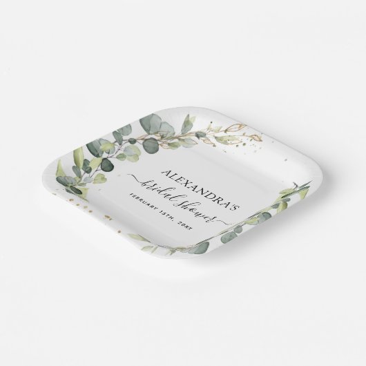 ブライダルシャワーユーカリプスグリーンリーボホガーデン ペーパープレート (傾斜あり)