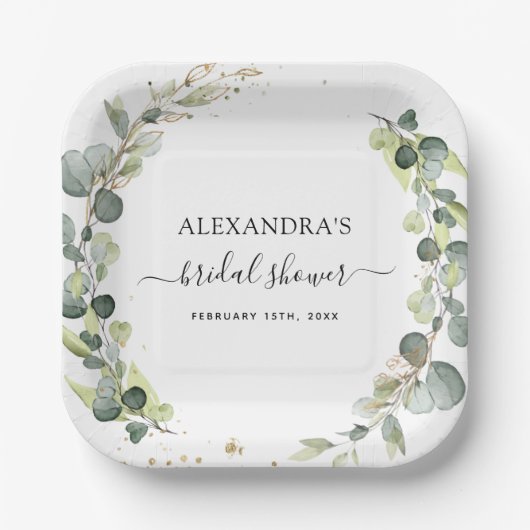 ブライダルシャワーユーカリプスグリーンリーボホガーデン ペーパープレート (正面)