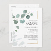 ブライダルシャワーユーカリプタススクリプトグリーンフローラ インビテーションポストカード (正面/裏面)