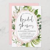 ブライダルシャワーユーカリプトゥスグリーンバラ金ゴールド 招待状 (正面/裏面)