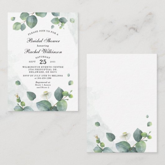 ブライダルシャワーユーカリプトゥスグリーン招待状 名刺 (正面/裏面)