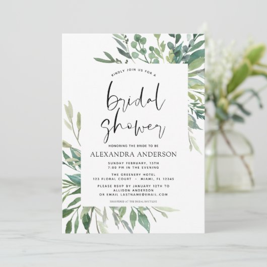 ブライダルシャワーユーカリプトゥスグリーン植物学 招待状 (スタンド正面)