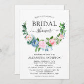 ブライダルシャワーユーカリプトゥスブルーピンクフローラ 招待状 (正面/裏面)