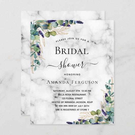 ブライダルシャワーユーカリ大理石予算招待状 (正面/裏面)