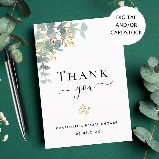 ブライダルシャワーユーカリ植物性サンキューカード 招待状