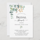 ブライダルシャワーユーカリ緑エレガント金ゴールド 招待状 (正面)